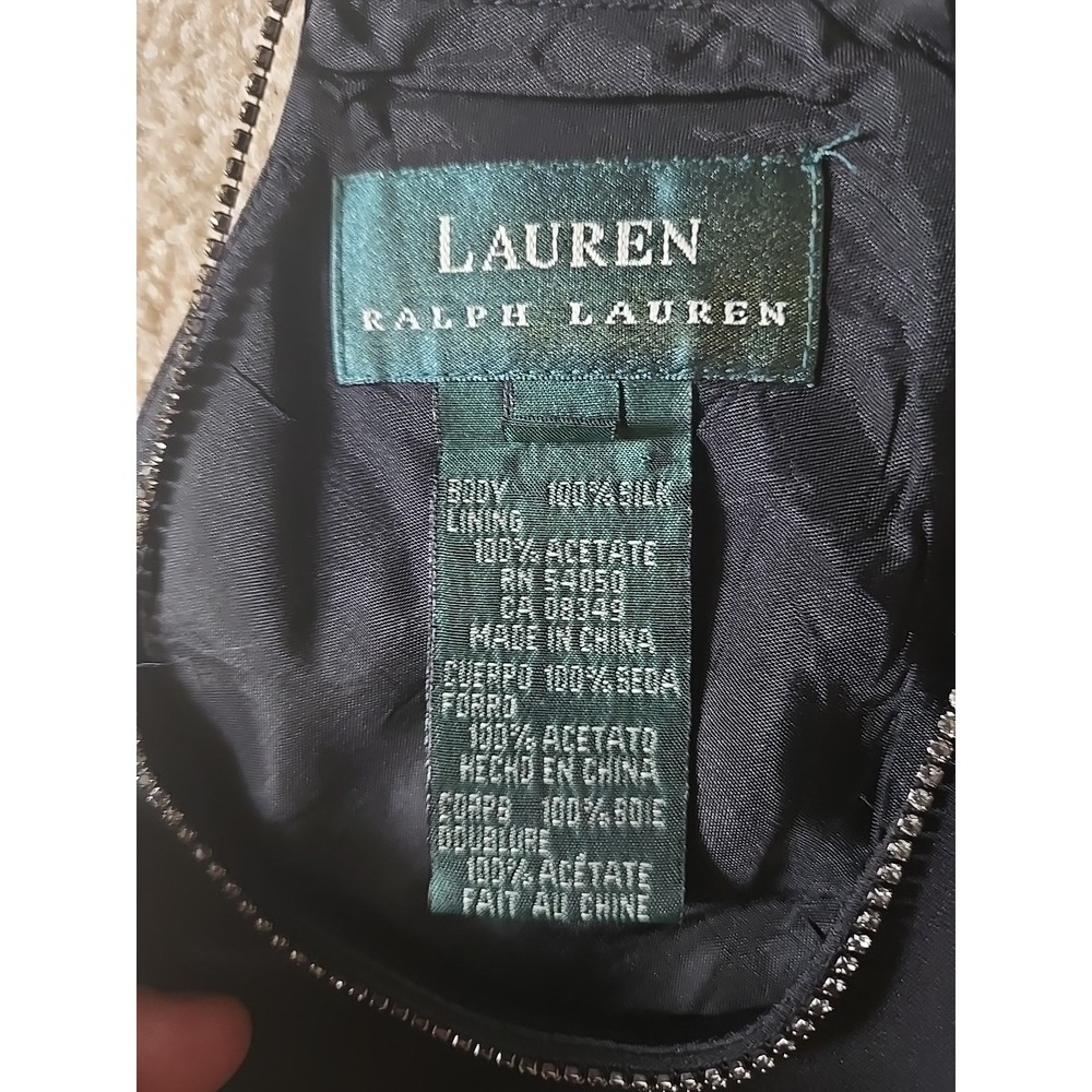 Ralph Lauren 100% Silk Black Cocktail Dress Size 10 Rhinestone Strap & neckline - Picture 4 of 14